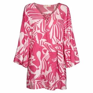 Salty Lemon Tunic Cover Dress Womens M Pink White Hawaiian Comfortable Breezy